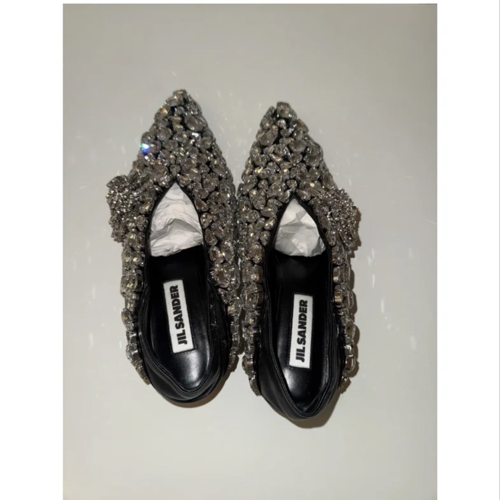 JIL SANDER RARE LEATHER CRYSTAL KITTEN HEELS SZ 36 - Picture 2 of 10